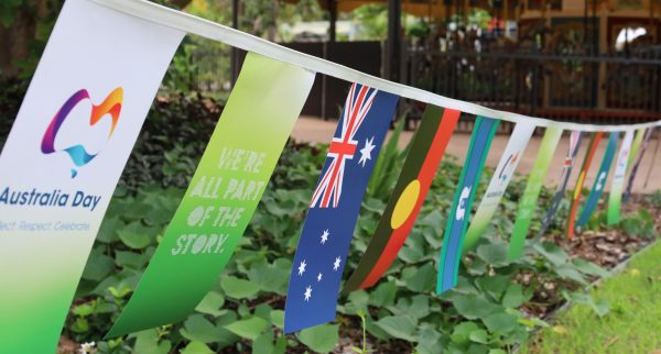 australia day bunting with australian, aboriginal and torres strait islander flags