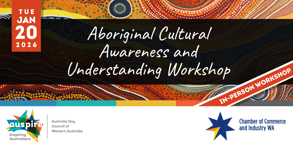 Aboriginal Cultural Awareness and Understanding Workshop title over Aboriginal painting