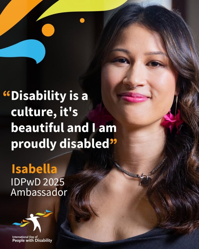 poster featuring Isabella Choate and words 'Disability is a culture, it's beautiful and I am proudly disabled