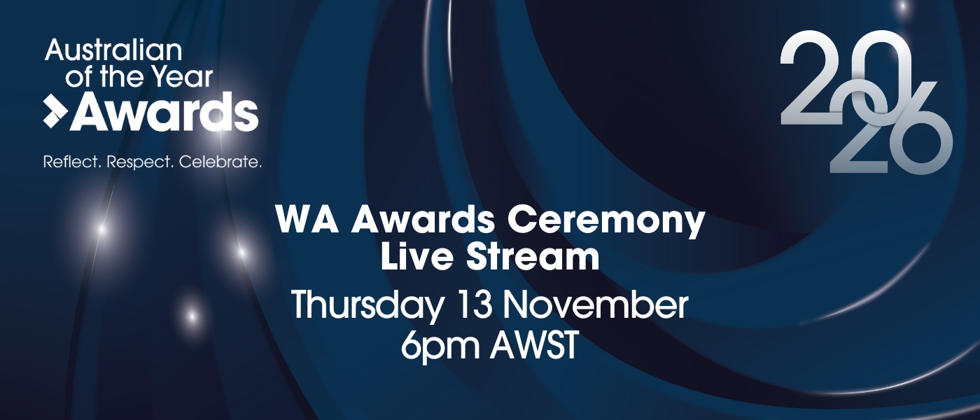 Details about the 2026 Australian of the Year WA Awards ceremony live stream on blue background