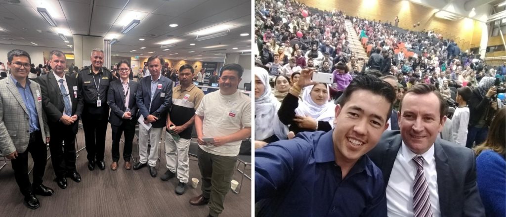 Ali Jafari with event delegates and taking a selfie with Mark McGowan