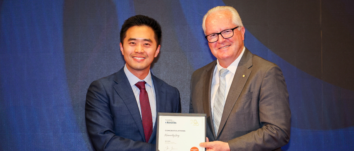 Kennedy Lay receiving certificate from the WA Governor, Chris Dawson