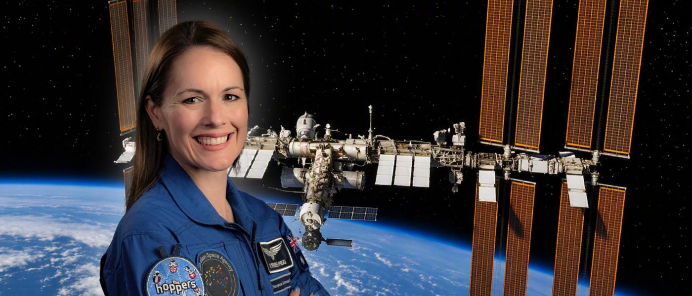 katherine bennell-pegg with the international space station in the background