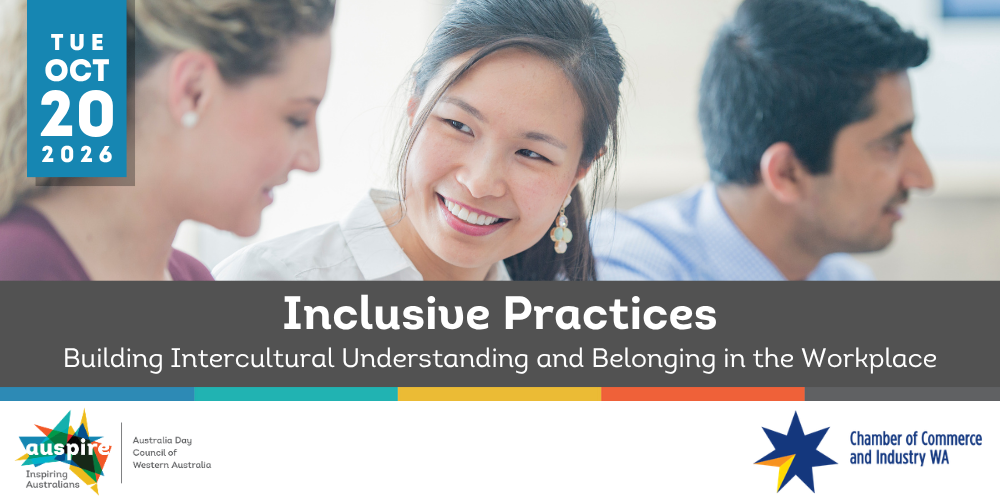 Intercultural workshop artwork with three diverse people smiling
